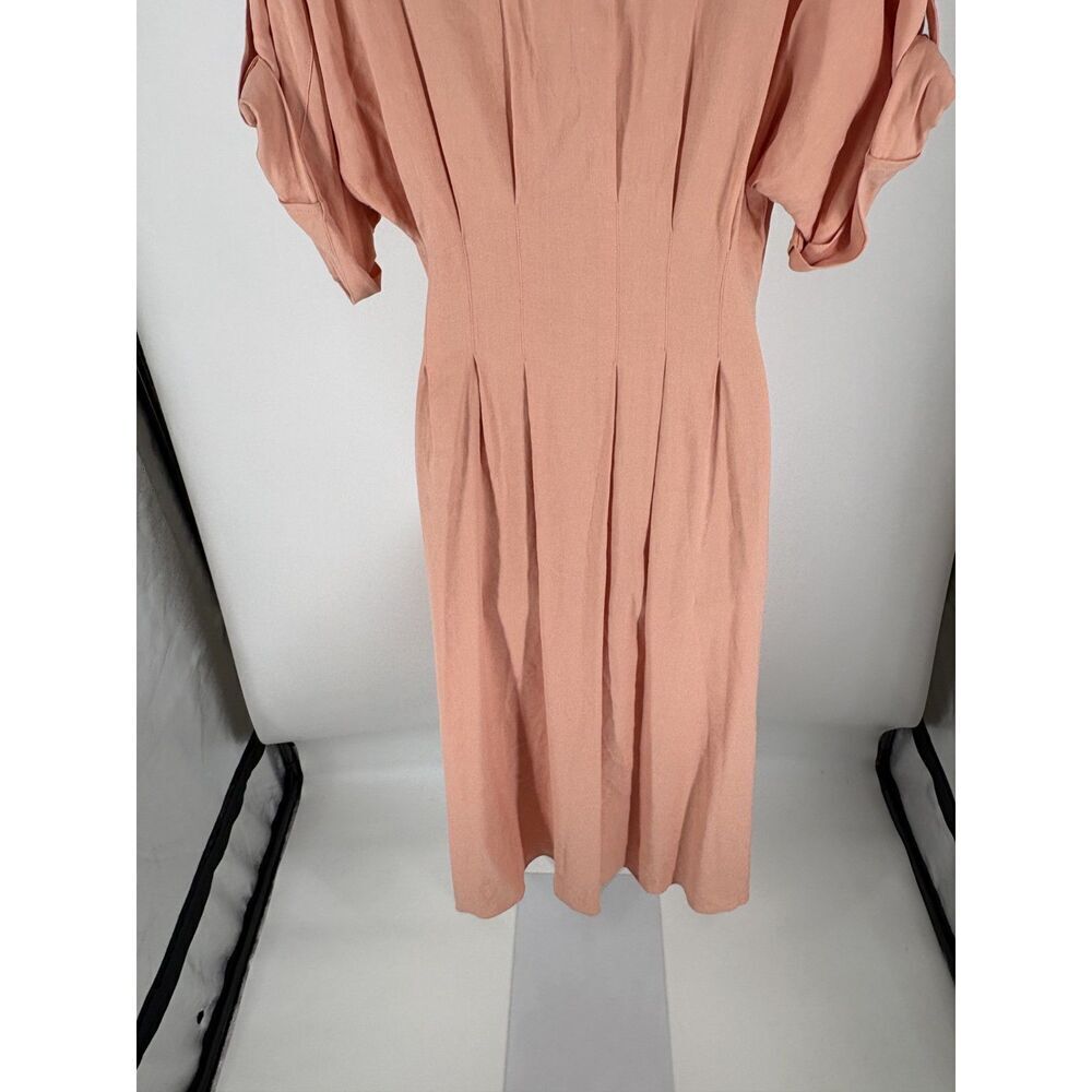 Veronica Beard Blush Pink Pleated Shirt Dress | Button Front Mid - Picture 8 of 12